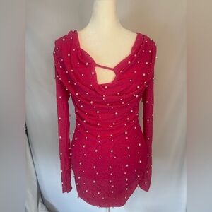 SHEIN BAE bright pink short dress, small shimmer with pearls NWT